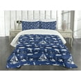 thumbnail image 3 of Ambesonne Navy Blue Quilted Bedspread Set 3 Pcs, Grunge Anchor Ship, King Size, Blue White, 3 of 5