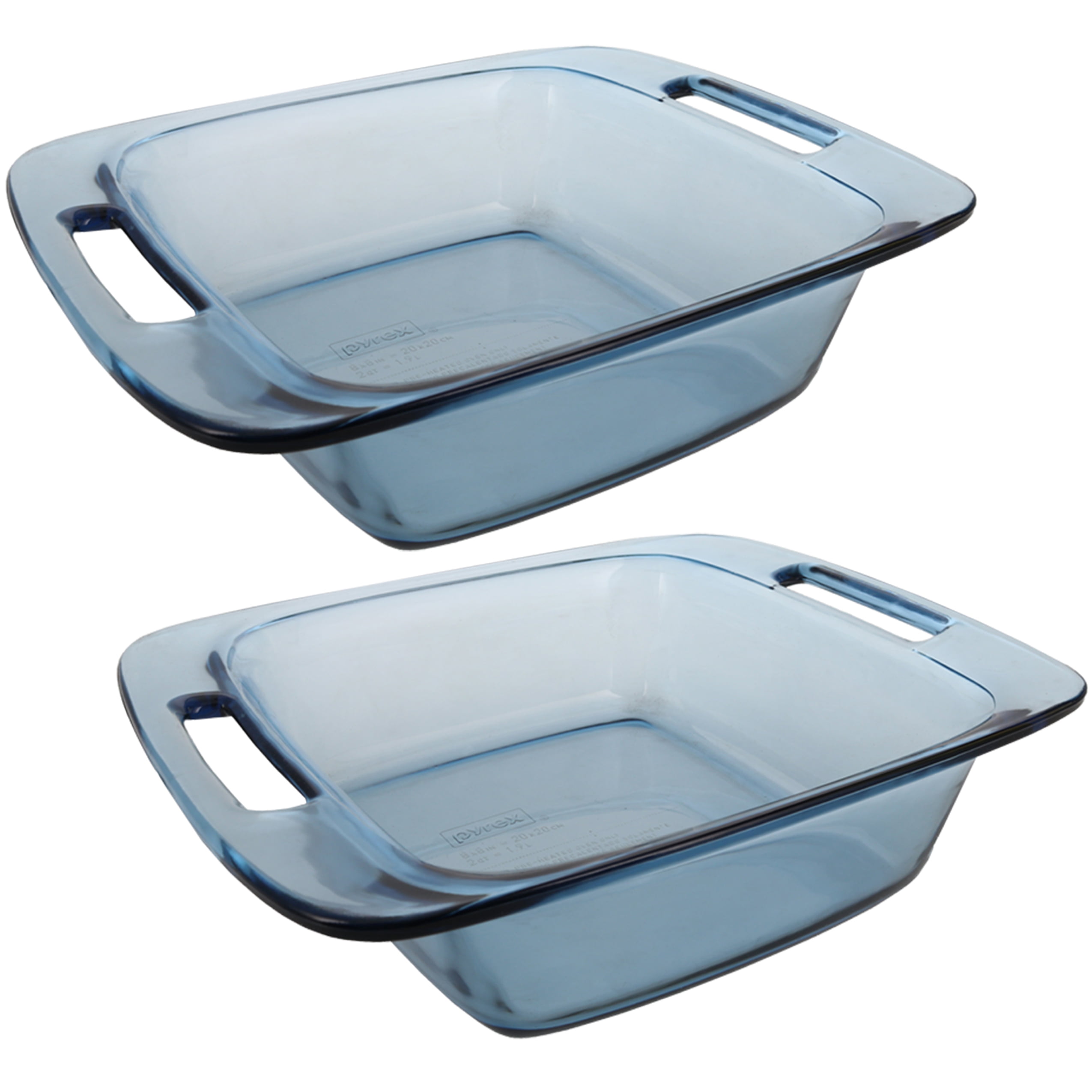 Pyrex C222 Blue Tint Clear 8x8 Square Glass 2 Qt Baking Dish With Handles  USA for sale online