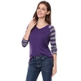thumbnail image 3 of Tops A Rayas Con Cuello En V Y Mangas Raglán Largas Para Mujer Púrpura XL, 3 of 6