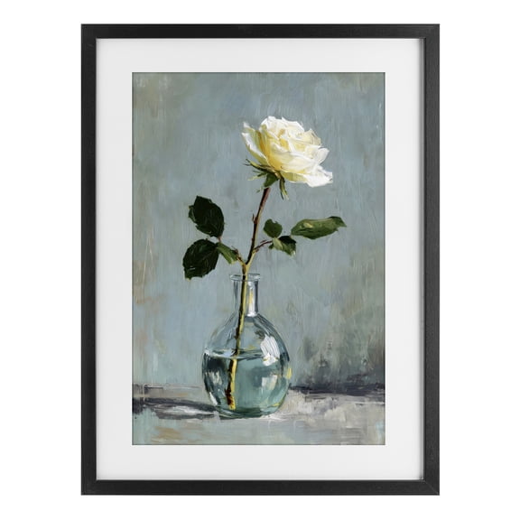 Stupell Industries Sweet White Rose in Vase Black Framed Print Under Glass, design by Petal Prints Design