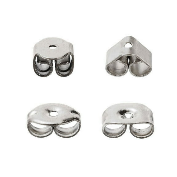 1Box 80Pcs 4Size 304 Stainless Steel Ear Nuts Butterfly Earring Backs for Post Earrings Stainless Steel Color 6x4.5x3mm Hole: 0.8mm 20pcs/Size