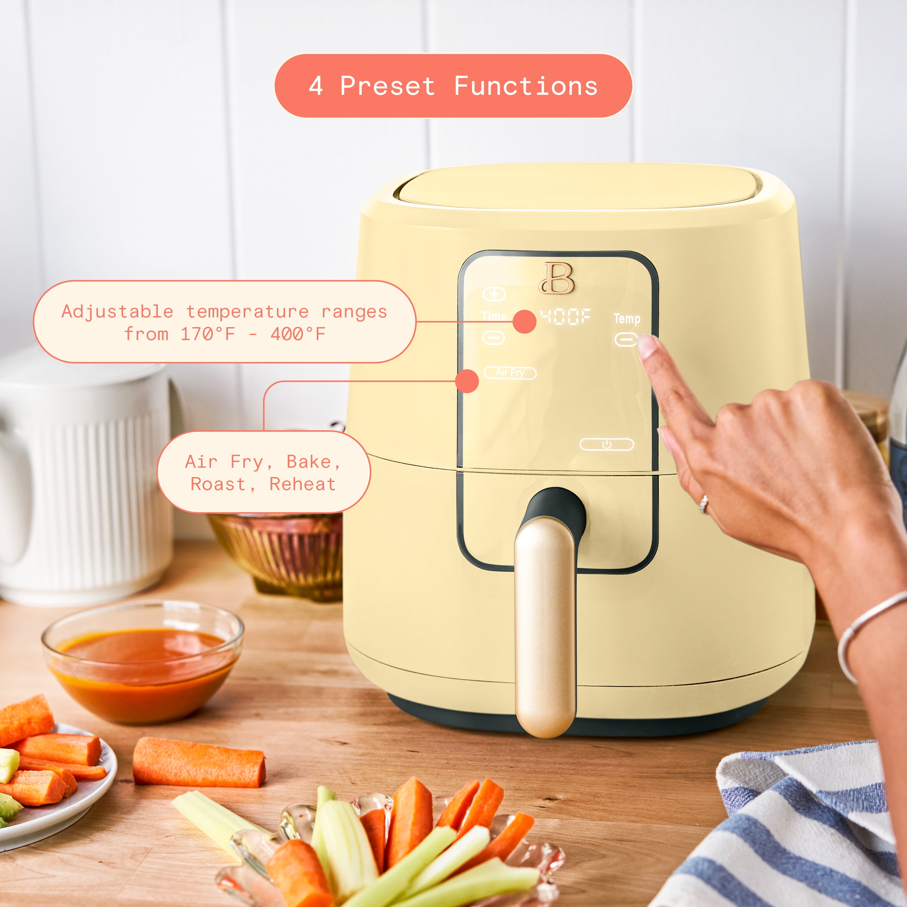 Beautiful 3 Qt Air Fryer with TurboCrisp Technology, EverGood™, Buttercream by Drew Barrymore