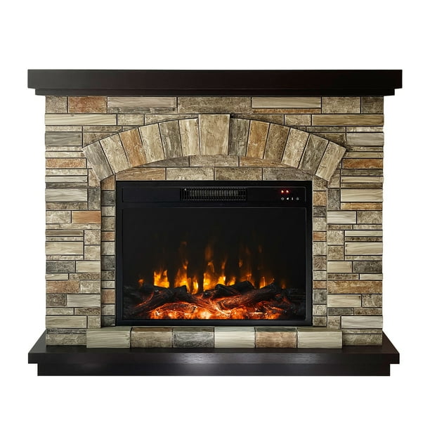43 Inch Electric Fireplace with Mantel, Retro Tall Fire Place Heater