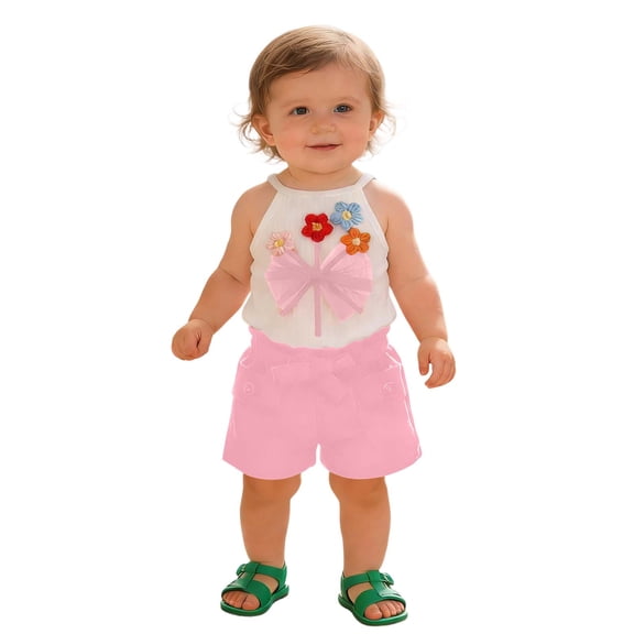 KKBOTIVE Summer Toddler Girls Sleeveless Vest T Shirt Tops with Floral Pant 2 Piece Outfit Sets for Everyday Wear, Pink Size: 18-24 Months