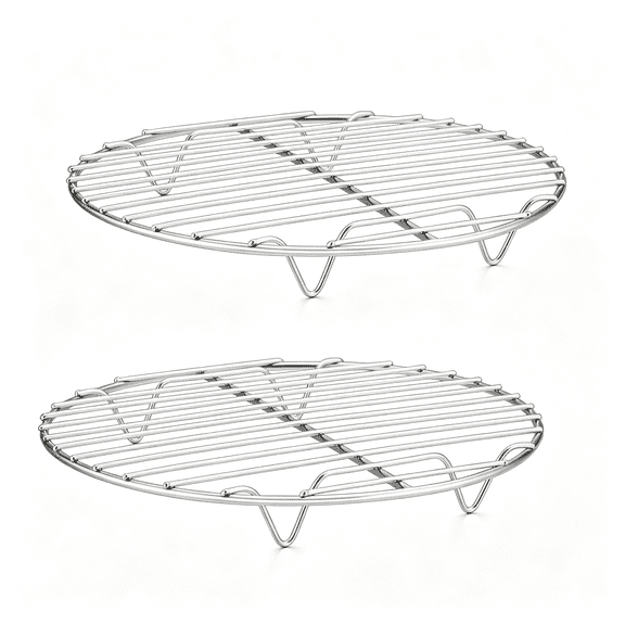ACDANC 9 Inch Cooking Rack Round for Steaming Cooling, Silver, 2 Pack | Stainless Steel Round Wire Rack for Baking Grilling, Roasting, Fits Air Fryer, Steamer Pot, Oven & Dishwasher Safe