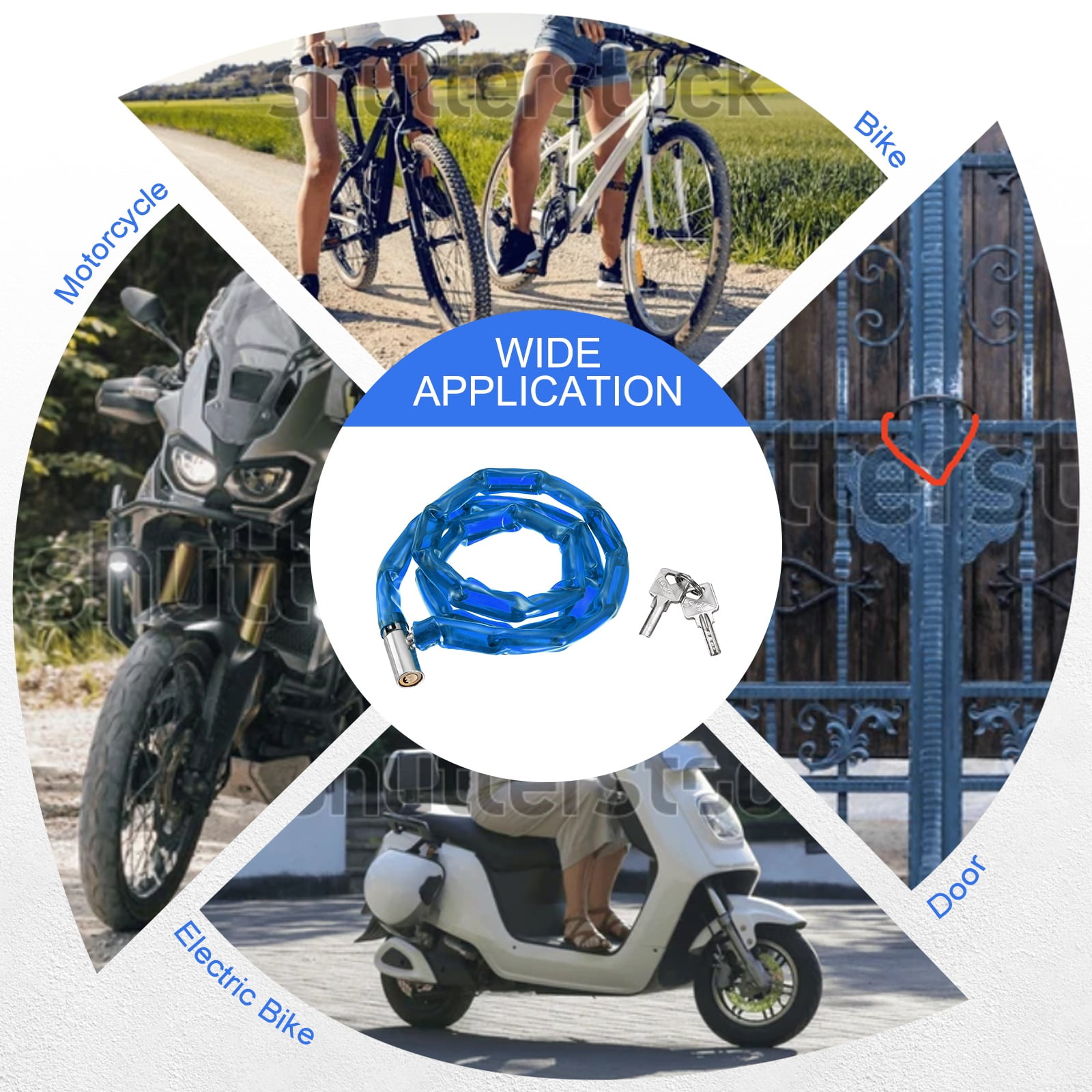 Bike Chain Lock, (48 Inch, Blue) (1 Pcs), Manganese Steel Anti-Theft Bicycle Chain Lock with Keys, Suit for - Bike/Motorcycle/Scooter/Truck