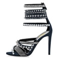 thumbnail image 3 of FSJ Women Rivets Studded Crisscross Straps Sandals with Rhinestones Open Toe Zipper Stiletto High Heels Sexy Cocktail Party Dressy Shoes Size 6.5 Navy, 3 of 4