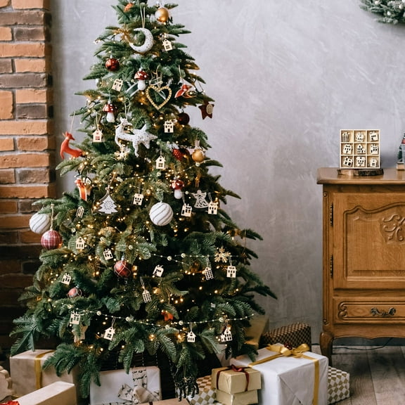 FRCOLOR 45pcs House Shape Wooden Slices Unfinished Timber for Decor Perfect for DIY Crafts Light Brown