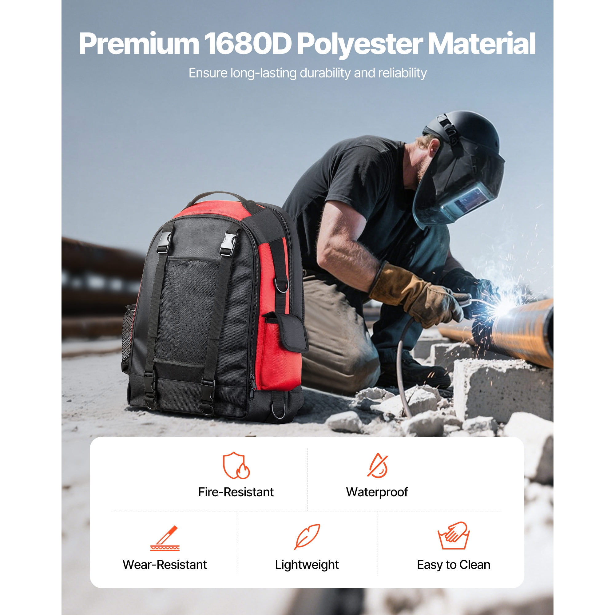 KFFKFF Welding Backpack, 25.2L Tool and Helmet Storage Bag, Durable 1680D Polyester Gear Pack with Helmet Compartment, Versatile Storage Solution for Welding, Camping, and Hiking