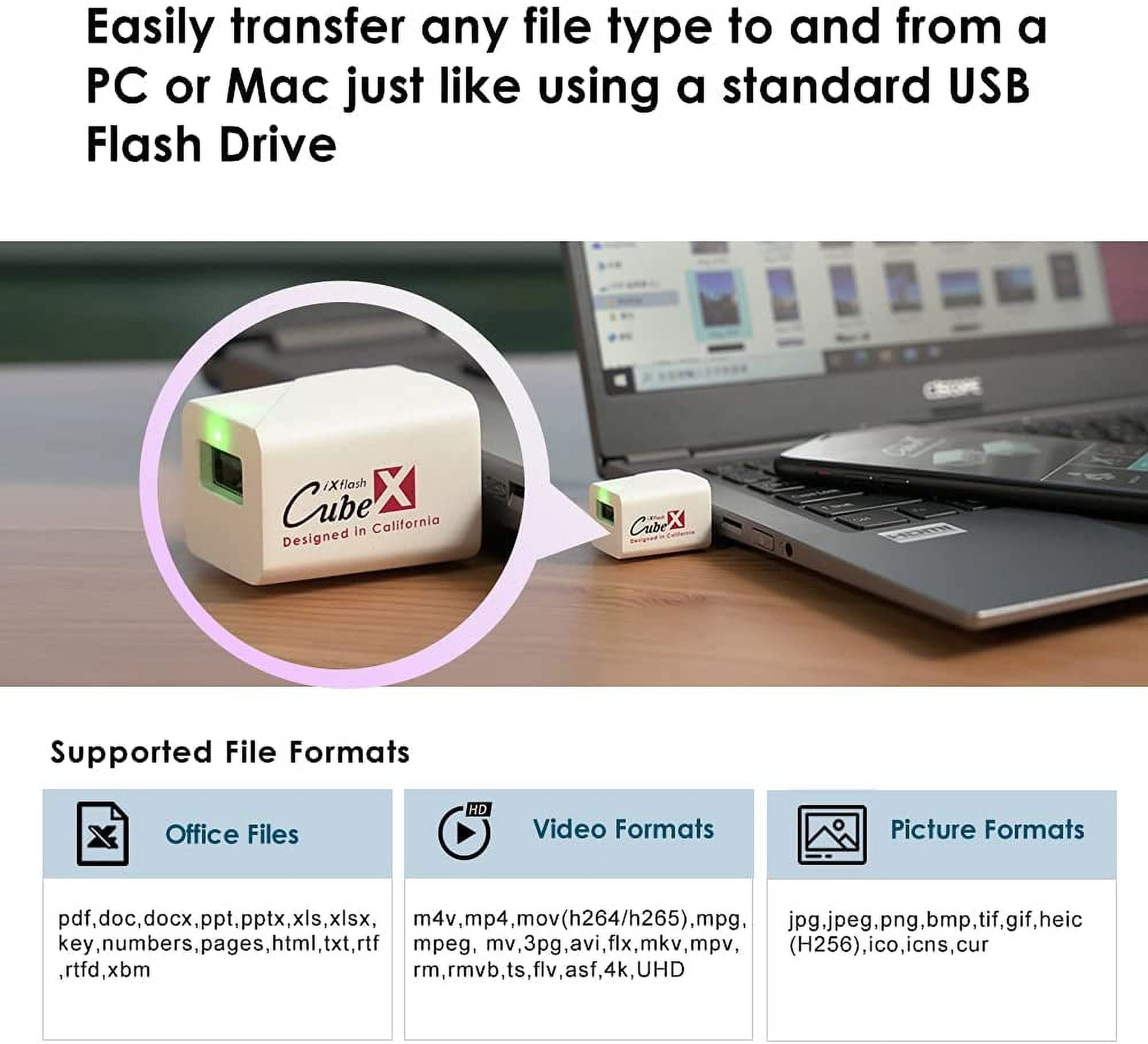 PioData iXflash Cube 512GB Photo Storage Device Apple MFi Certified USB Type A for iPhone & iPad, Auto Backup Photos & Videos