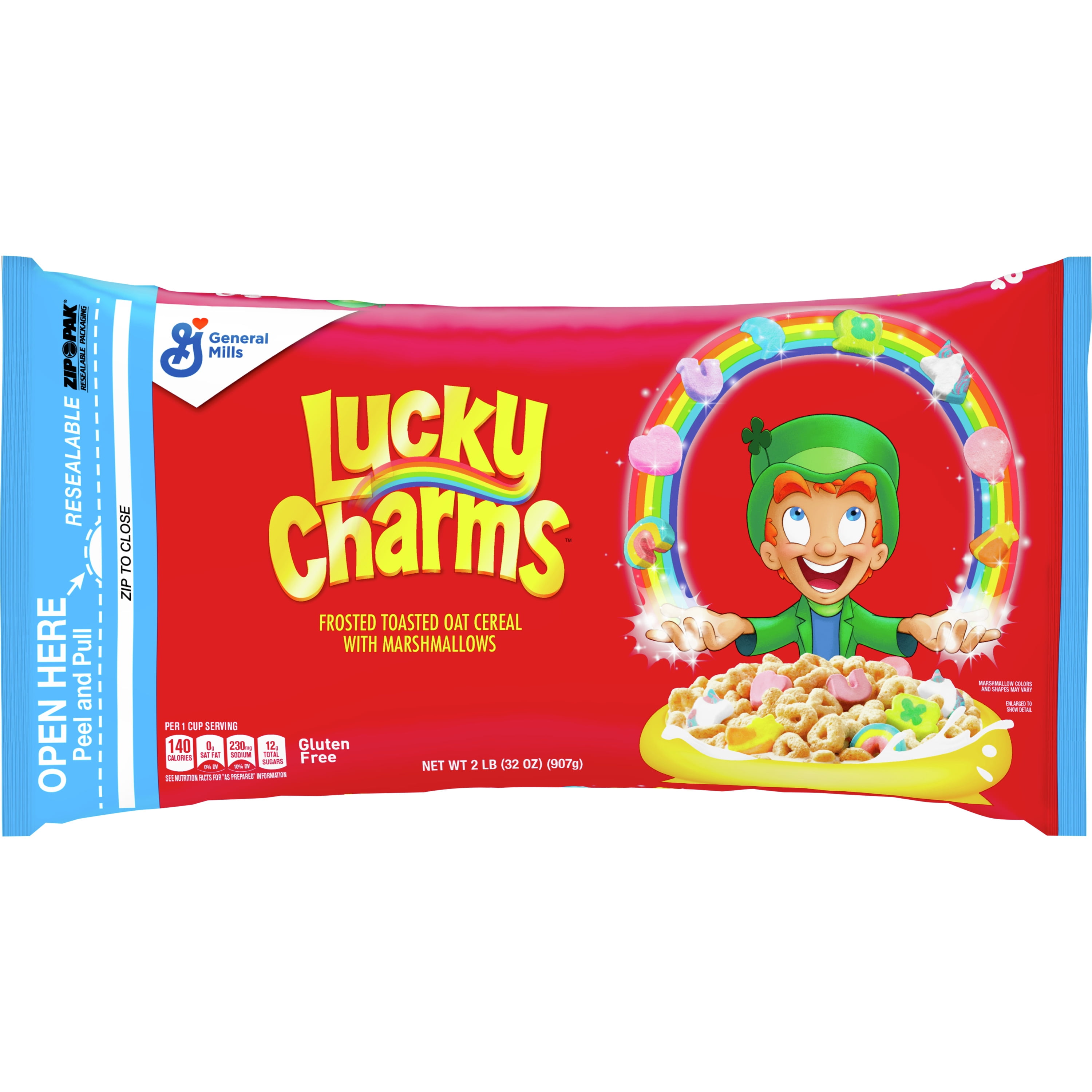 Lucky Charms Gluten Free Cereal with Marshmallows, 32 OZ Resealable Cereal Bag