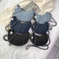 thumbnail image 2 of Bolso de mezclilla para mujer, moderno bolso cruzado con cadena y bordado a cuadros de diamantes, bolso informal con forma de media luna, 2 of 6