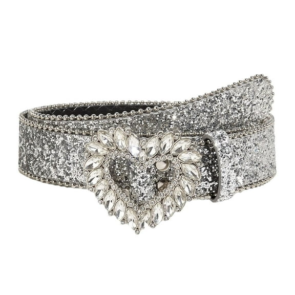 Milageto Womens Rhinestone Belt Adjustable Eyelet Belt Waistband Punk PU Leather Belt