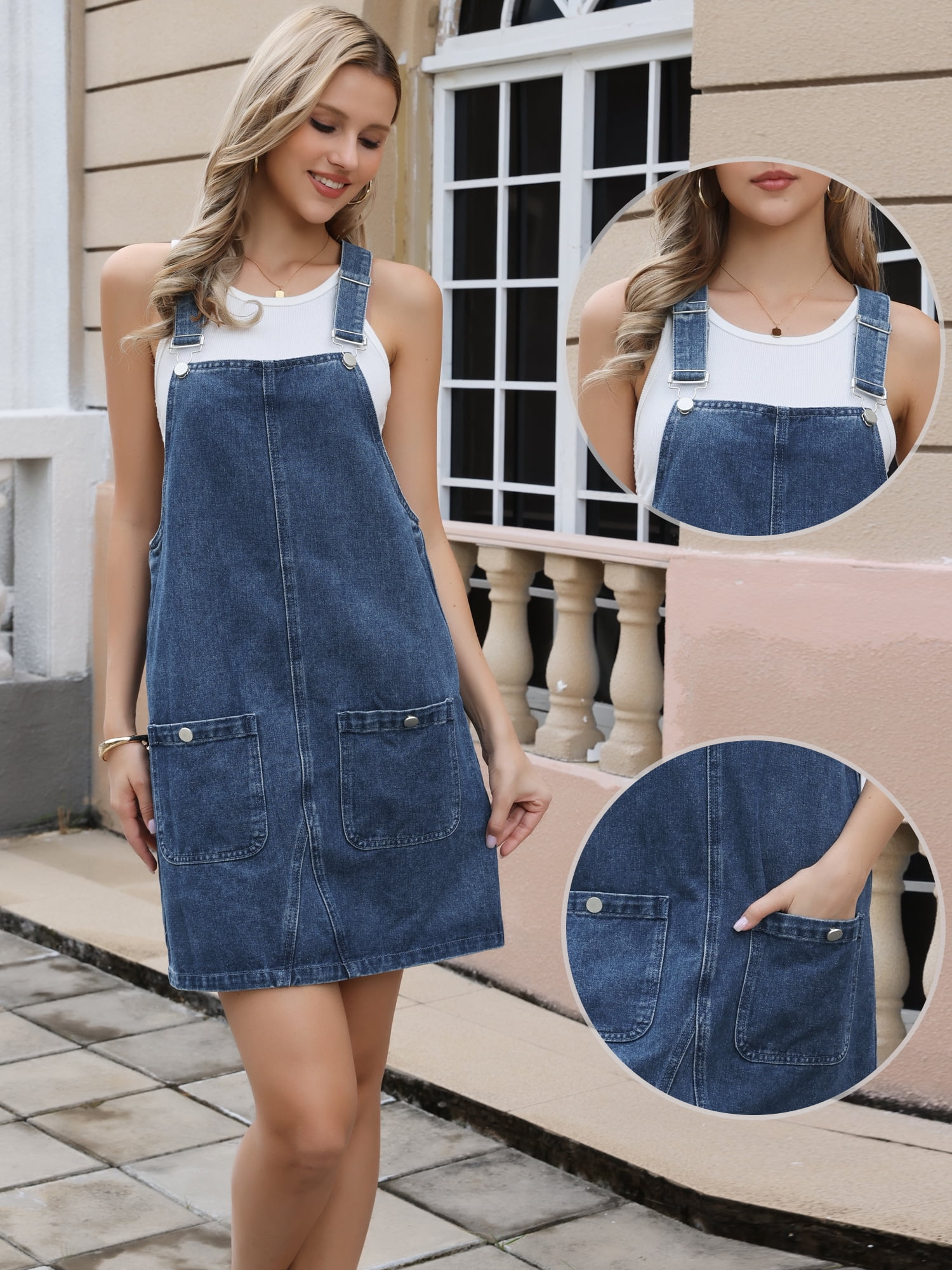 DARING DIVA Women's Loose Romper Sleeveless Jean Mini Dress X-Small Blue