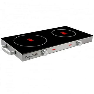 Double Electric Burner Countertop Hot Plate Stainless Steel Cast Iron 1000W  700W by Durabold, White