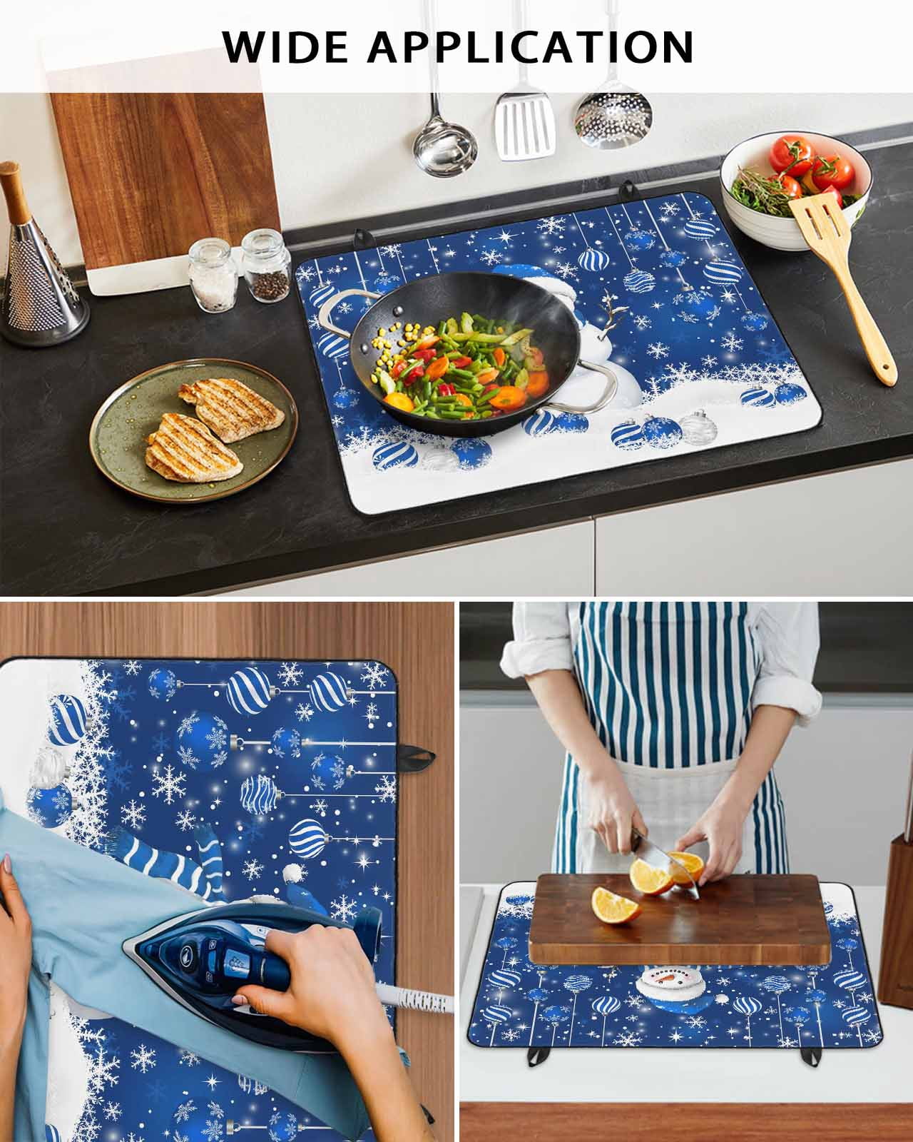 Large Induction Cooktop Protector Mat Navy Blue Christmas Stove Top Covers for Electric Stove, Snowman Xmas Snowflake Ball Winter Decorative Stove Burner Cover Mats, Glass Top Stove Cover