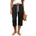 thumbnail image 4 of BUIGTTKLOP Capris for Women with Pockets Elastic Waist Drawstring Capri Pants Casual Wide Leg Cropped Trousers, 4 of 7