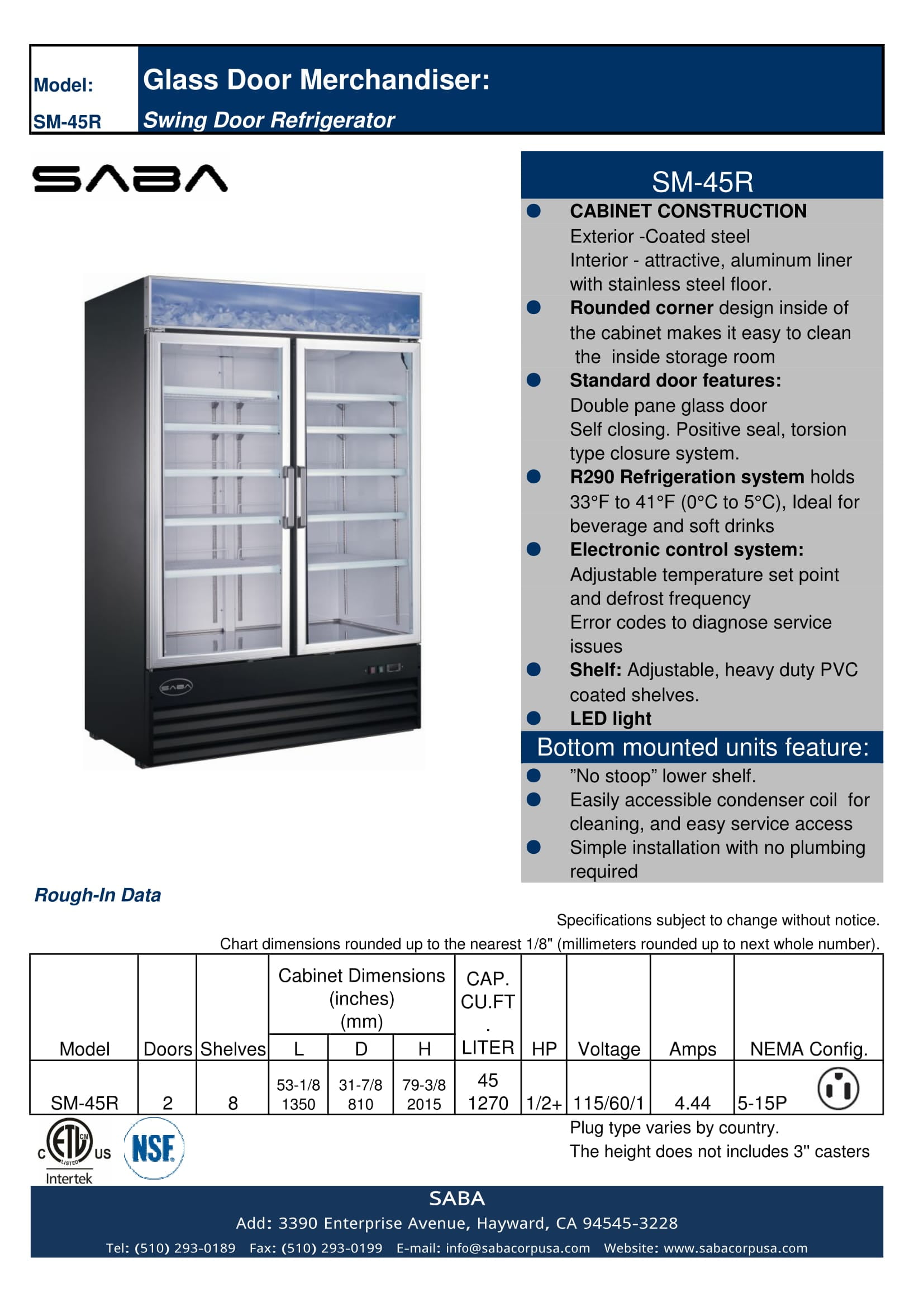 Heavy Duty Commercial 45 cu ft Glass (2 Door) Merchandiser Refrigerator with Swing Door