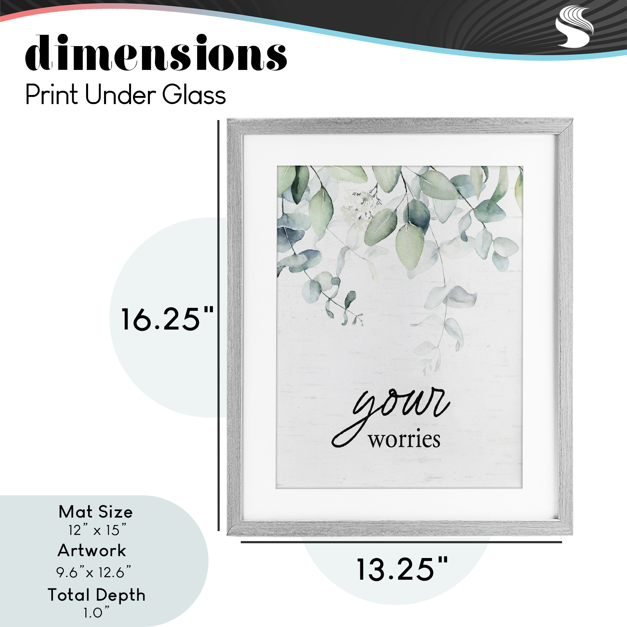 Your Worries Eucalyptus Gray Framed Print Under Glass, design by Lettered and Lined