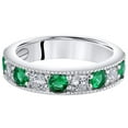 thumbnail image 3 of PEORA Simulated Emerald 4mm Milgrain Half-Eternity Anniversary Wedding Ring Band for Women 925 Sterling Silver, 0.50 Carat total Round Shape, Size 9, 3 of 5