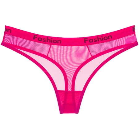 Pavied Thongs for Women Seamless Underwear Ladies Transparent Net Panties Letters Printed Low Waist Seamless Women s Briefs Thong See Through Lingerie Panties for Women Hot Pink L