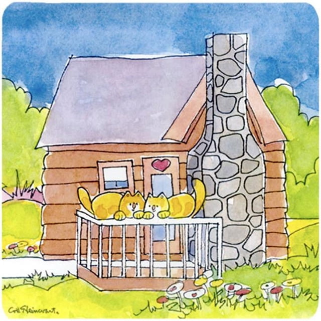 Carolines Treasures 6104FC Cat Love At The Log Cabin Foam Coasters - Set 4