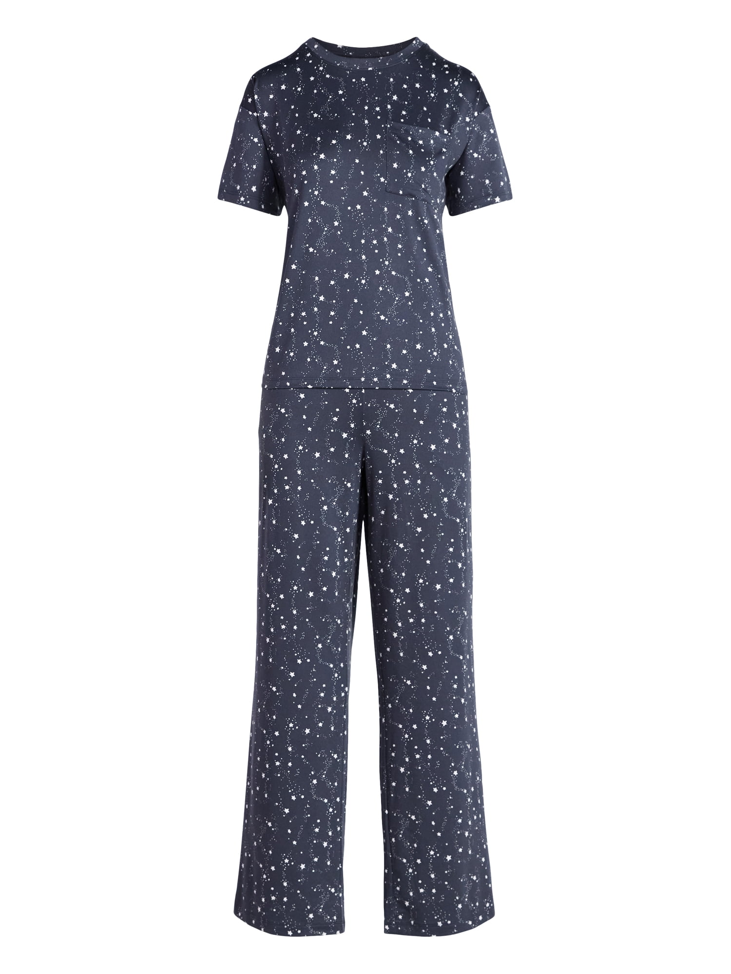 Joyspun Women's Dreamy Soft Collection Short Sleeve Sleep Top and Open Leg Pants Pajama Set, 2-Piece, Sizes XS-3X