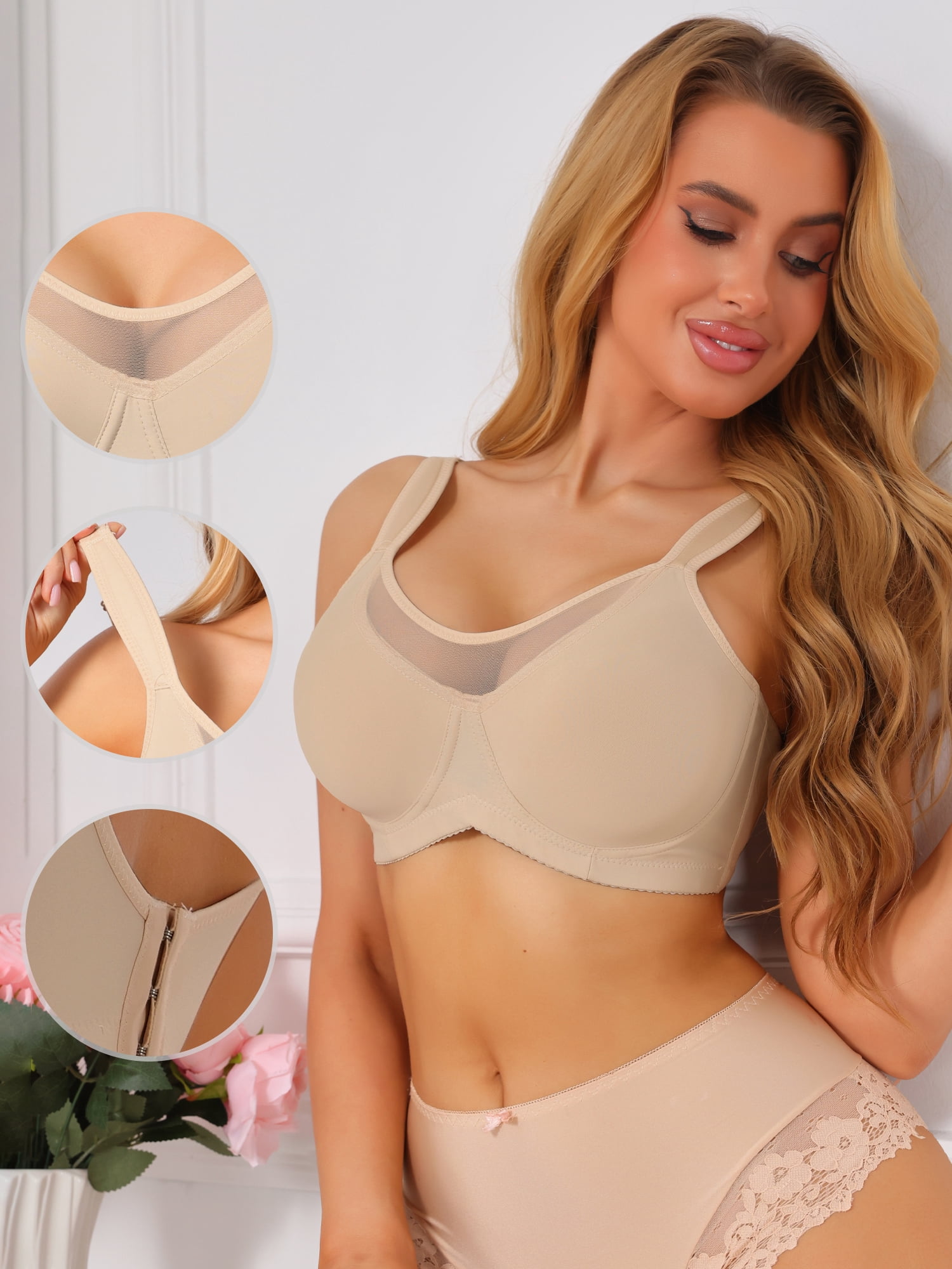 DARING DIVA Women's Mesh Full Coverage Underwire Bra Plus Size Minimizer B 44 Beige