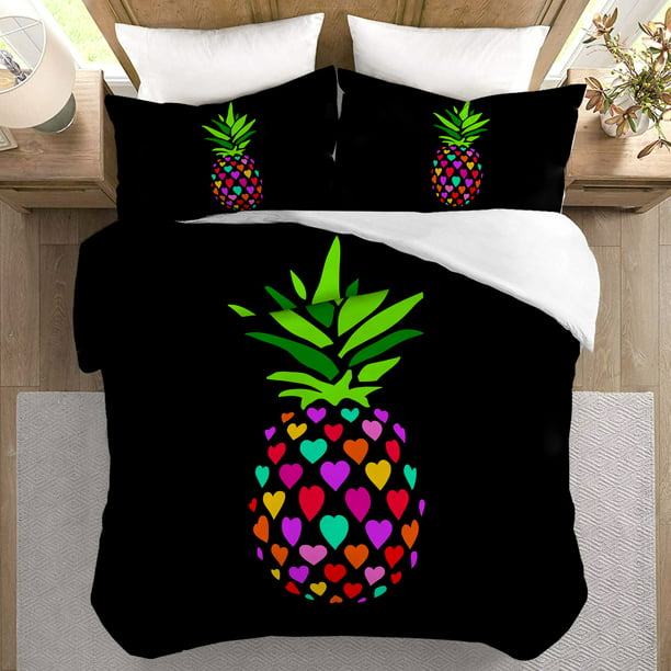 Black Pineapple Duvet Cover Twin Size, Pineapple Twin Xl Bedding Set
