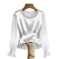 thumbnail image 6 of IUYRTFE Women's Long Sleeve Crew Neck Top Sheer Sleeve Ruffle Cuff Casual Pullover Blouse, 6 of 6