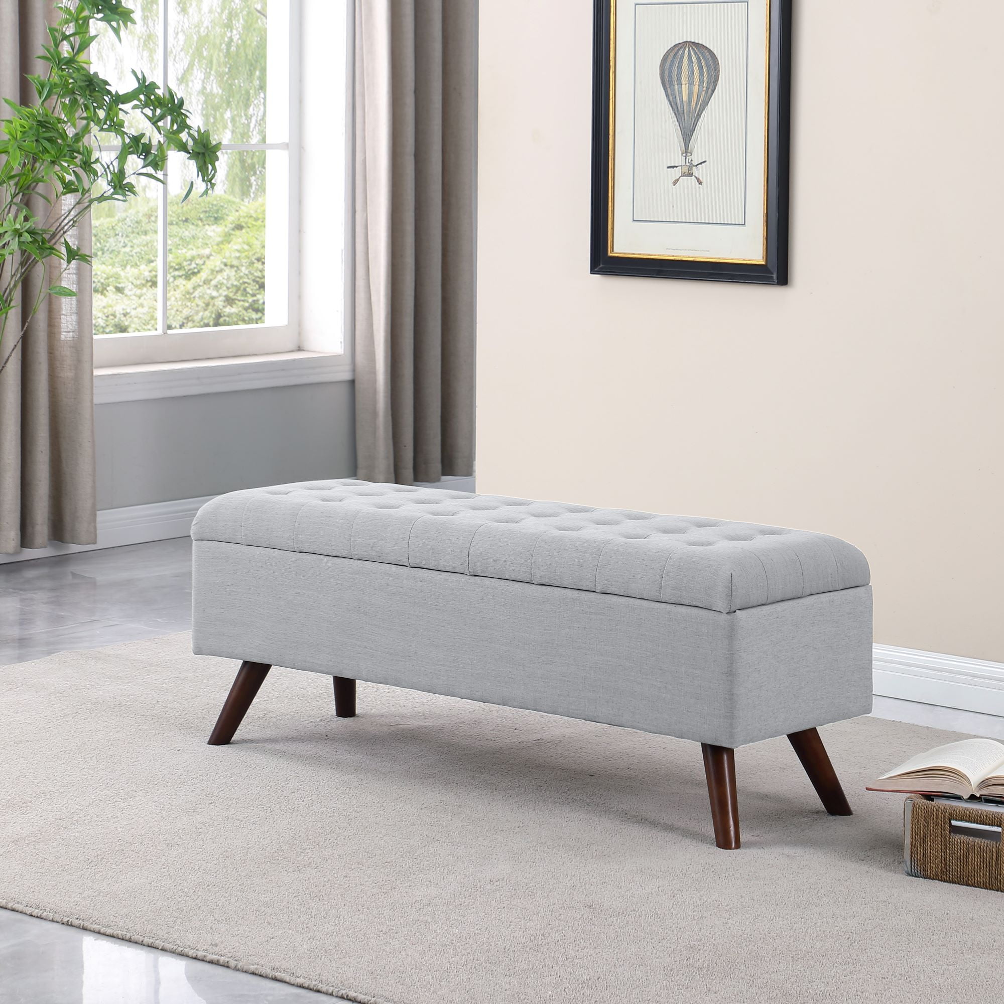 HomePop Modern Tufted Storage Bench, 48"W x 16.25"D x 18.5"H, Gray