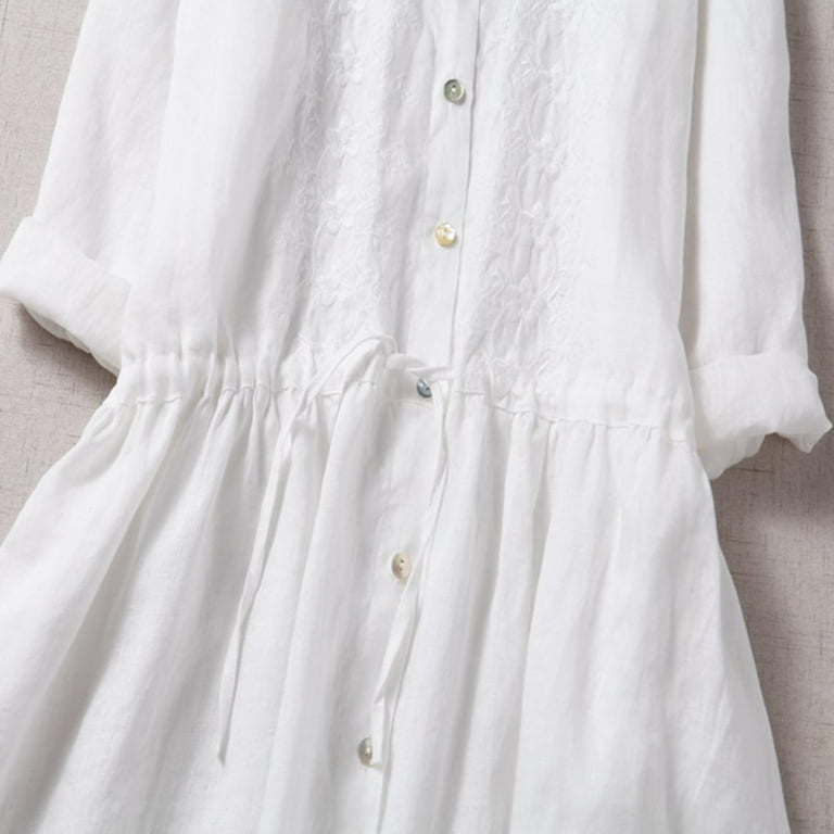 Blmnix Dress Women Button Down Linen Dress Fit & Flare Dress  Cocktail-Length Elbow-Length White Collared Adjustable Waist Sundresses for  Women,XL - Walmart.com