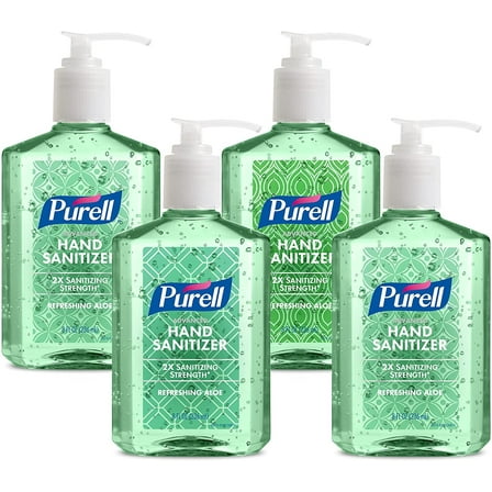 PURELL Advanced Hand Sanitizer Soothing Gel, Fresh scent, with Aloe and Vitamin E , 8 Fl Oz Pump Bottle (Pack of 4)