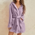 thumbnail image 2 of Women's Robes Hooded Lightweight Soft Short Flannel Shower Robe Purple 3XL, 2 of 5