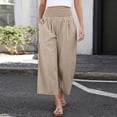 thumbnail image 4 of Women's Gingham Plaid Wide Leg Palazzo Pants Elastic High Waist Cropped Lounge Trousers with Side Pockets for Casual Daily Wear Coffee S, 4 of 7