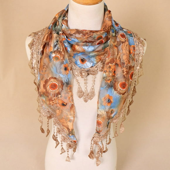 Head Slik Scarf for Women on Clearance Women Lace Tassel Floral Multicolor Print Hollow Scarf Shawl Wraps Scarves