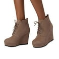 thumbnail image 6 of Wovix Women's Ankle Boots Wedge Platform Bootie Round Toe Lace up Wedge Heels Boots for Party Evening Shoes Trendy Daily Work Khaki 36, 6 of 7