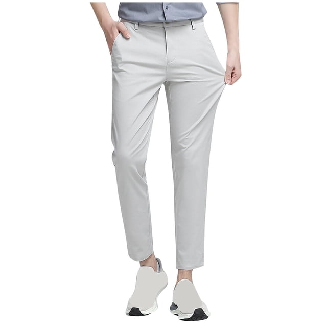 RXIRUCGD Man Solid Color Straight Barrel Pockets Button Full Length Pants, Beige, Size: 5XL