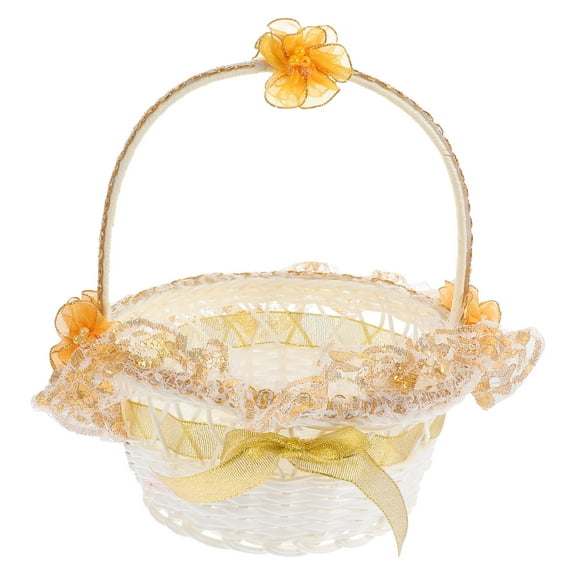 ELAYARD 1Pc Lace Design Wedding Basket Golden Handheld Portable Decorative Holder