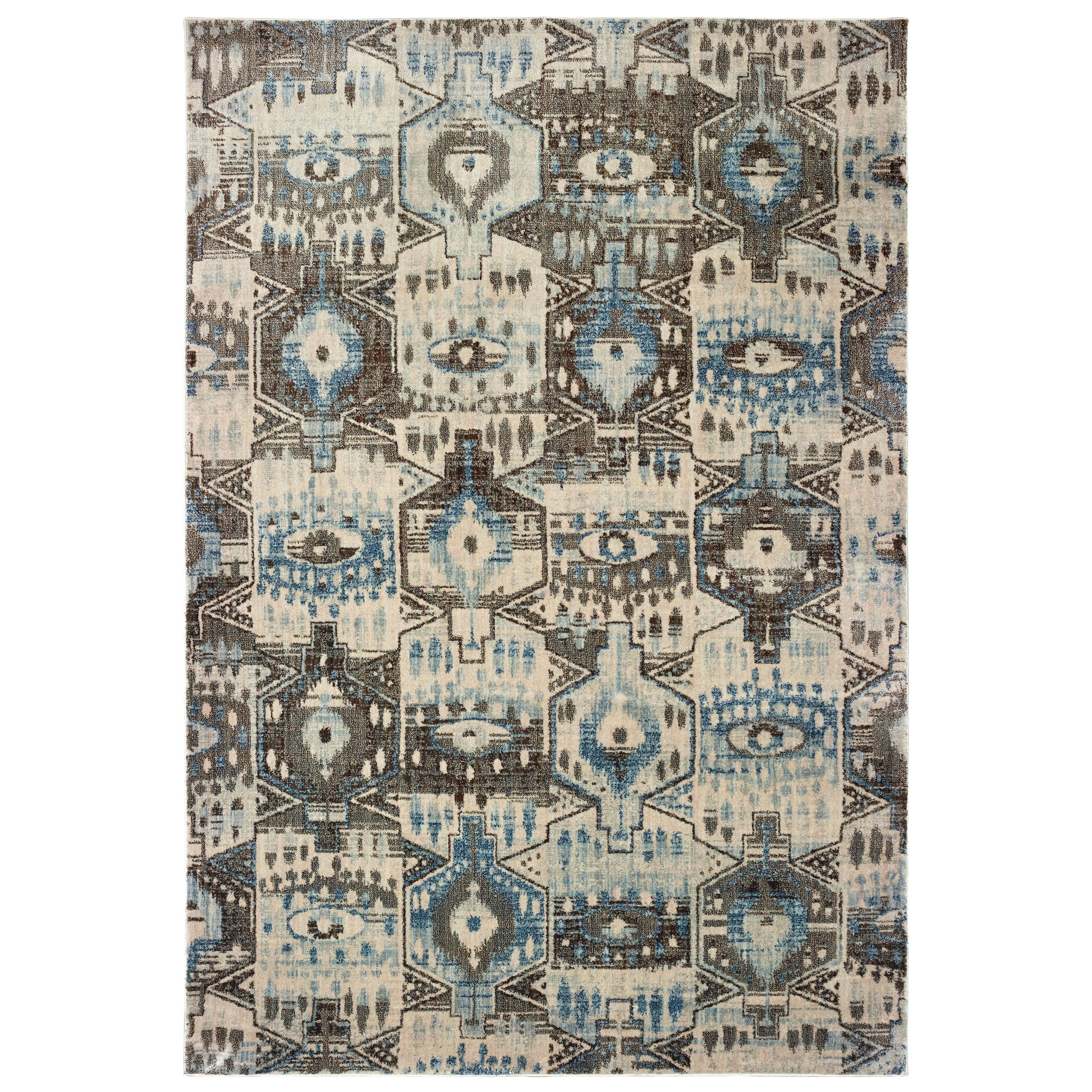 Jeneva Contemporary Abstract Area Rug, Blue/ Brown, 10' x 13'
