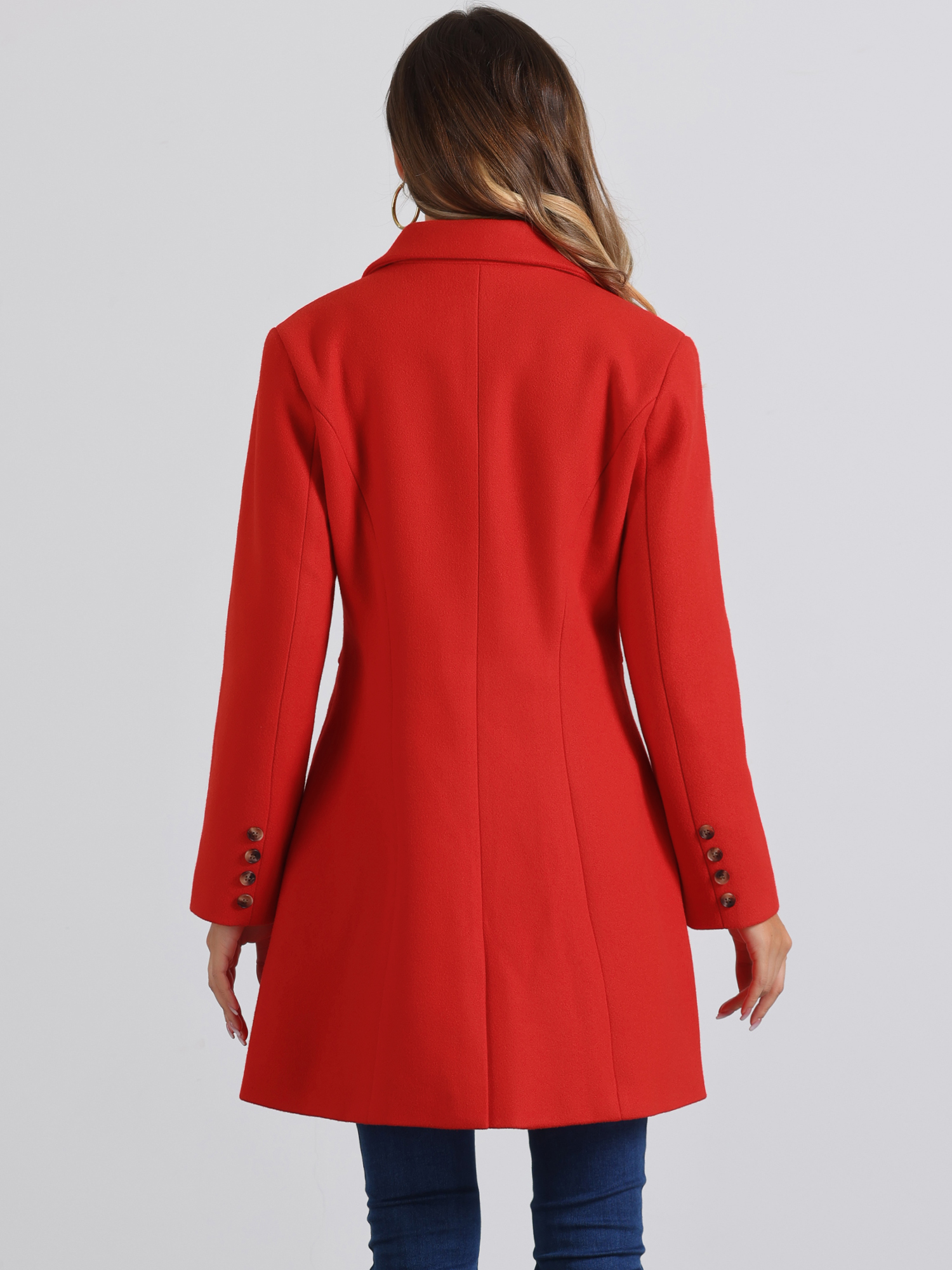 DARING DIVA Women's Notched Lapel Single Breasted Long Sleeve Winter Coats Red XS