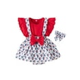 thumbnail image 1 of Seyurigaoka Newborn Girl 4th of July Independence Day Cute Romper Outfits, Fly Sleeve Stripe Star Print Round Neck Bodysuit + Headband, 1 of 9