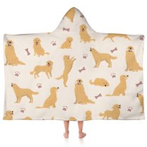 Golden Retriever with Bones and Paws Hooded Bath Towel，50"x30" for Ages 3 To 12 Kids, Quick Dry Lightweight Soft Microfiber Hood Beach Towel Cover Up for Kids