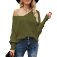 thumbnail image 1 of Loose Knit Jumper, Fashion Soft Fabric V Neck Knit Sweater Oversized Comfortable Off Shoulder  For Autumn Winter ANGGREK Verde L, 1 of 8