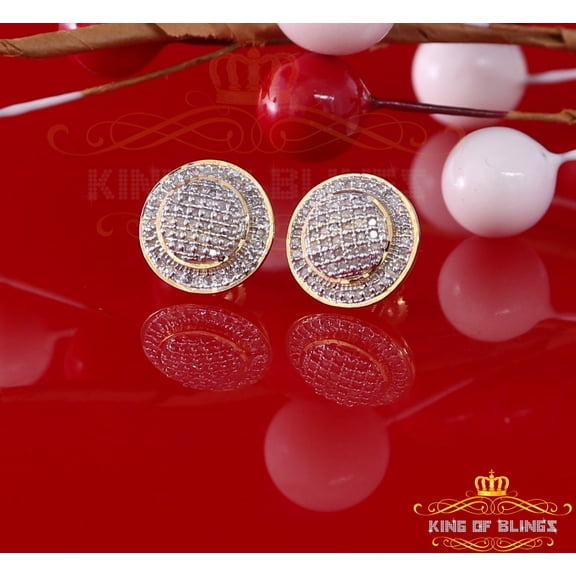 King of Bling's Aretes Para Hombre Square 925 Yellow Silver 0.33ct Diamond Women & Men Earrings