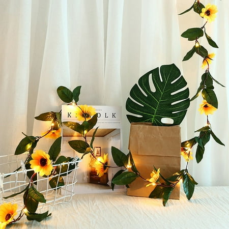 

LHomeove LED Rose Sunflower Vine String Lights Green Leaves Vine Garland Plant Fairy Light For Valentine s Day Wedding Bedroom Party Garden Decor