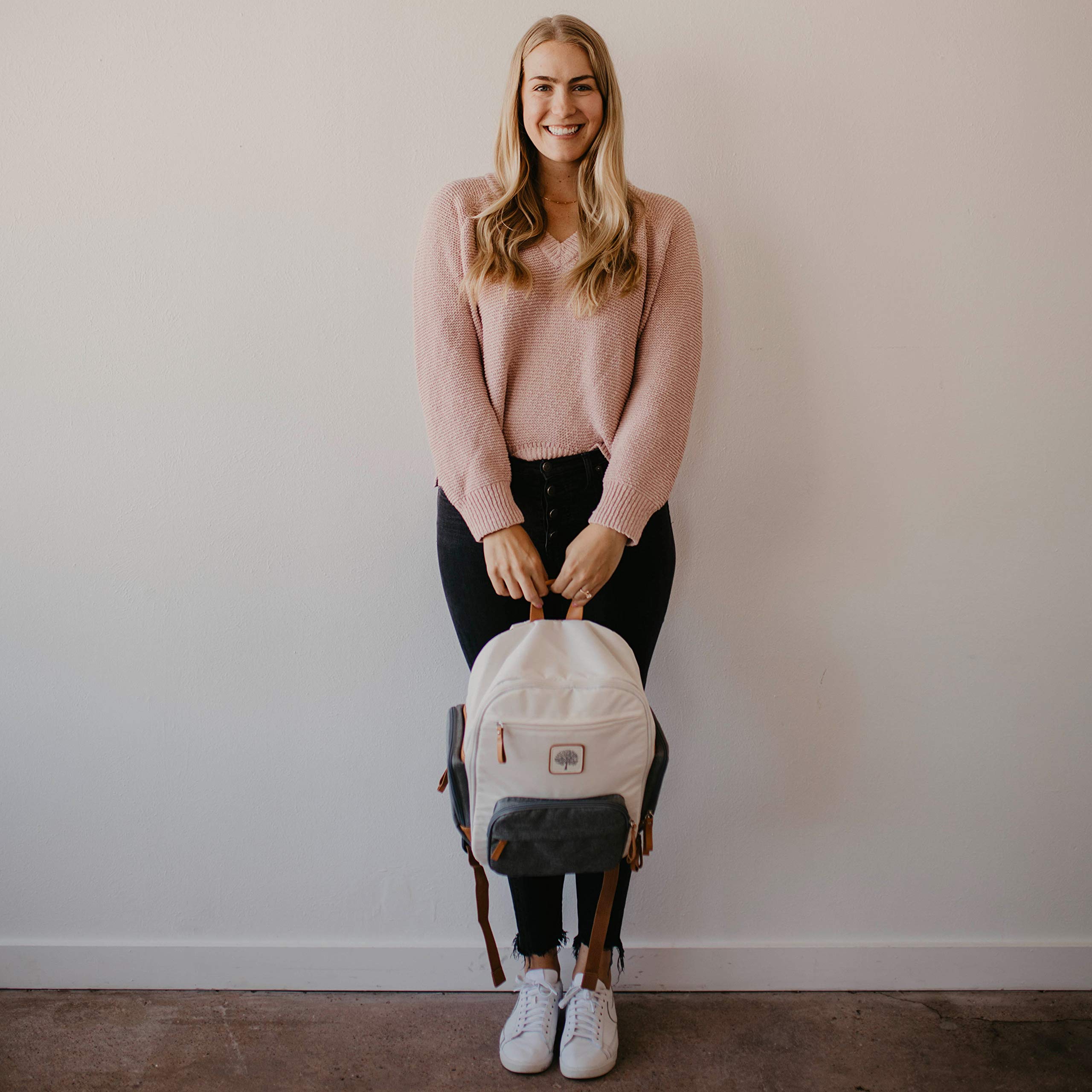 Parker Baby Co. Birch Bag Mini Diaper Backpack, Lightweight Baby Bag with Insulated Bottle Pockets, Compact & Organized - Cream