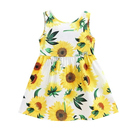 

Girls Dresses Summer 1-6Y Toddler Baby Kids Sleeveless Printed Sunflower Skirt Princess Clothes Sun Dress