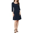 thumbnail image 2 of INSPIRE CHIC Women's Square Neck Ruffle Trim Sheer 3/4 Sleeve Chiffon Mini Dress S Dark Blue, 2 of 6