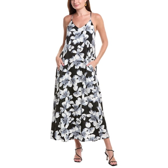 Nicole Miller womens Printed Palma Satin Maxi Dress, s, Black